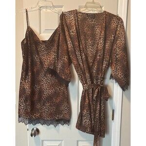 INC Intimates 2 Piece Brown 100% Polyester Animal Print Gown & Robe Size XXL